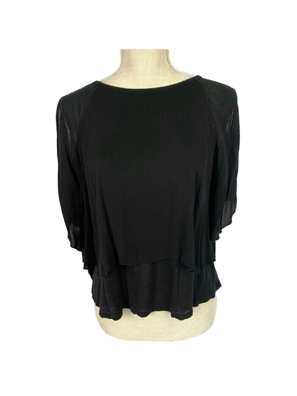 Lucky Brand Black layered Boxy Loose Fit Top Blouse Oversized Women’s XS Short S